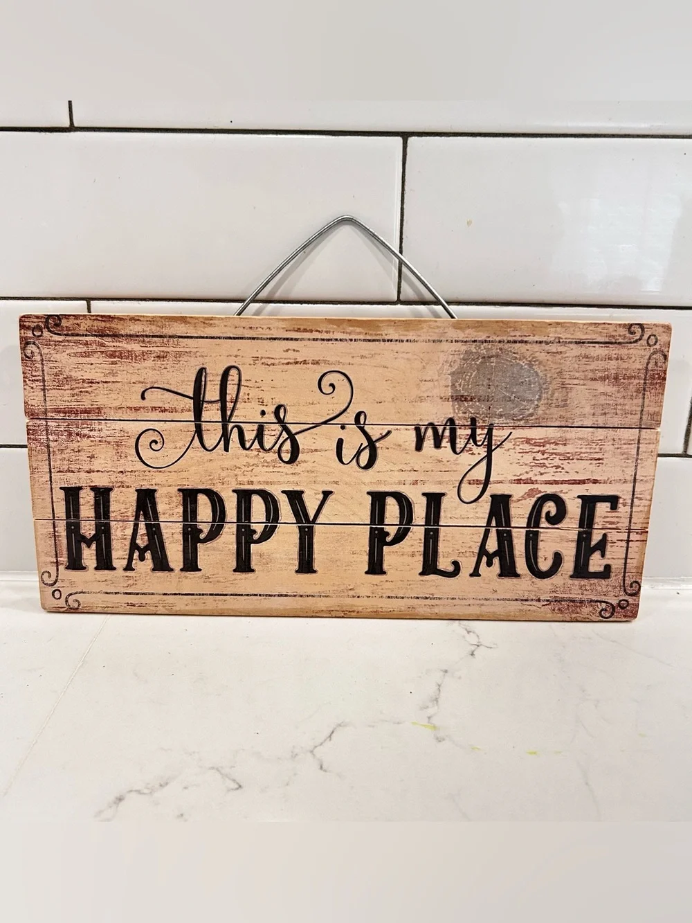 This Is My Happy Place Wood Sign - Black Text on reclaimed wood